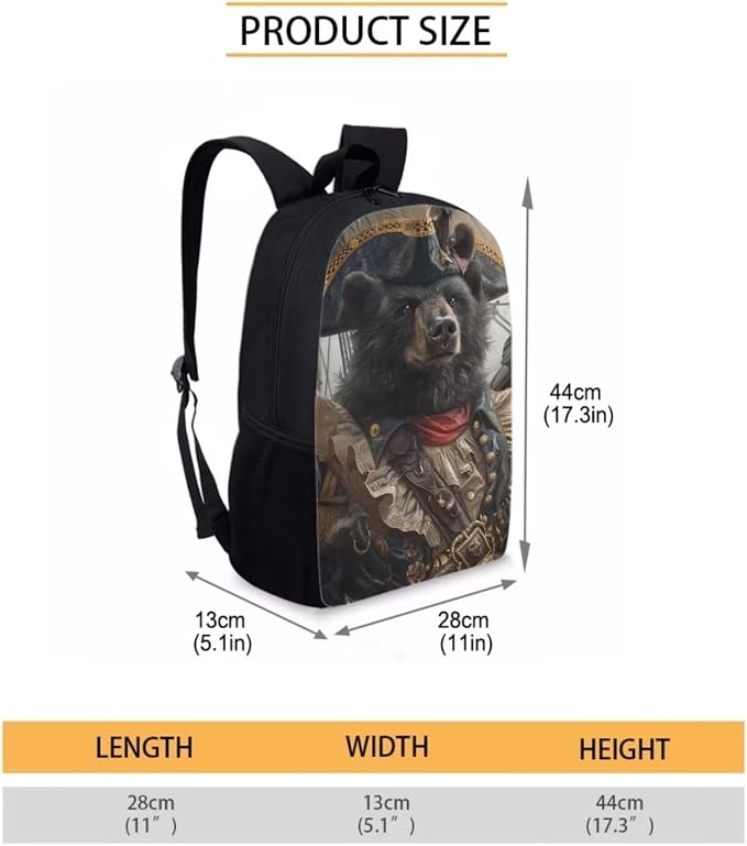 17 Inch Animal Print School Backpack And Lunch Box Set for Kids Lightweight Pirate Black Bear Backpack for Boys Girls Sturdy School Bag with Insulated Lunchbox Pencil Case Student Bookbag - Image 7