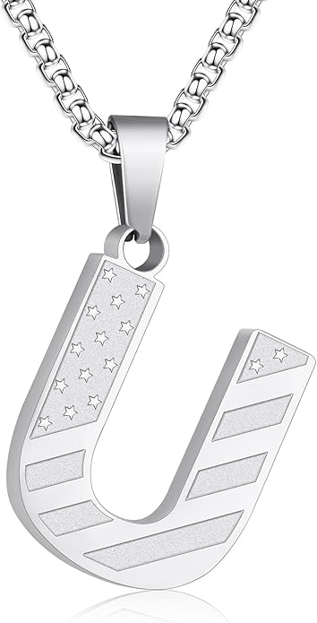 Zocomi Stocking Stuffers Christmas Gift - Initial Necklace Gifts for Men Boys, Stainless Steel American Flag Pendant Jewelry, Christmas Gifts Ideas for Kids Teen Boys