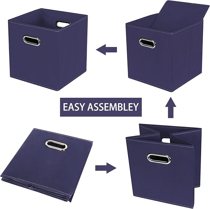Fabric Cloth Storage Bins,Fabric Cube Bins Organizer with Dual Handles Foldable Cube Storage Baskets for Home Bedroom Storage,Set of 6,(Navy Blue) - Image 6