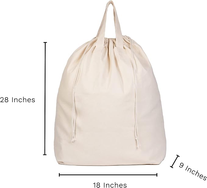 Canvas Laundry Bags - Extra Large, Heavy Duty, 100% Cotton Laundry Bag with Straps, Handles, and Drawstring - College Dorm Laundry Bag in XL Size - Washable, Foldable Laundry Basket Liner (2 Pack) - Image 2