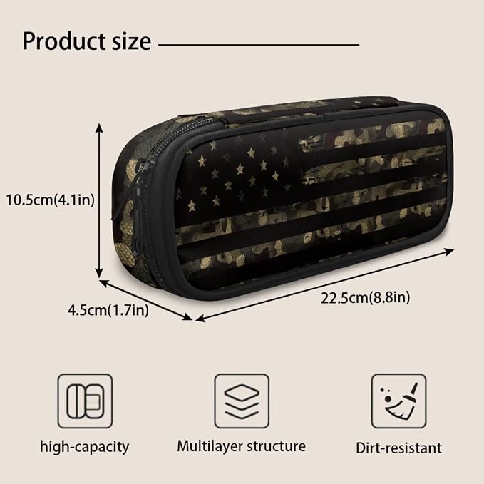 Flag Camouflage Boys 17 inch Bookbag with Lunch Box and Pencil Pouch Cute 3 Piece Bookbag Set for Teen Girls Kawaii Aesthetic Back to School Backpack - Image 7