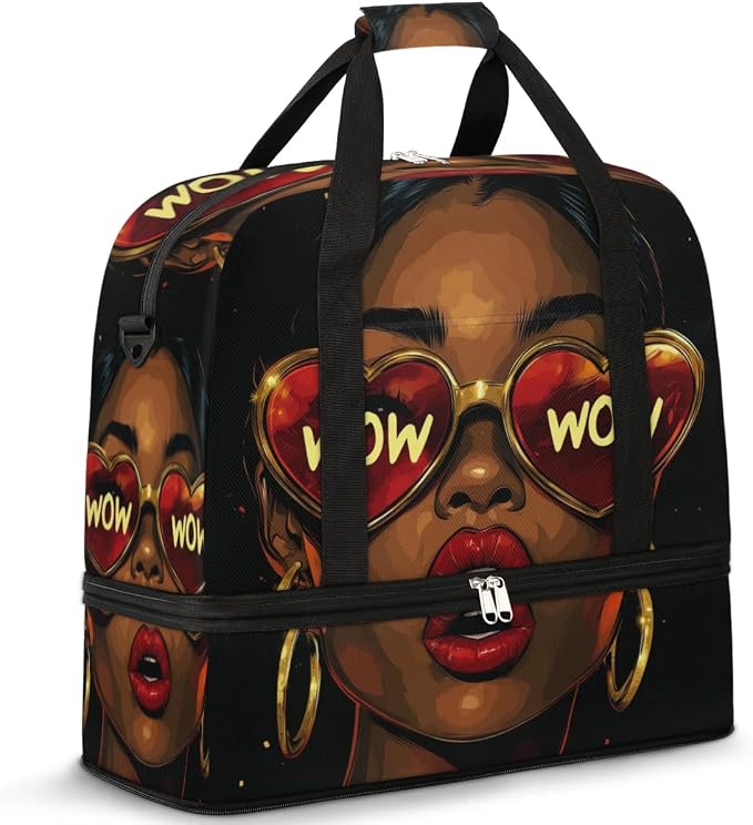 African Women Wow Foldable Travel Duffel Bag, Expandable Weekender Overnight Carry on Bags with Shoe Compartment Sport Tote Gym Luggage for Women Men by PATTERNFUL