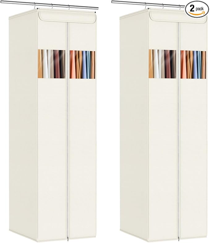 Zilink Long Garment Bags for Gowns 65" Dress Bags for Gowns with Clear Window Space Saving Dress Bags for Hanging Clothes for Long Dresses, Winter Coat, Trousers, Fur, Beige, 2-Pack by Zilink