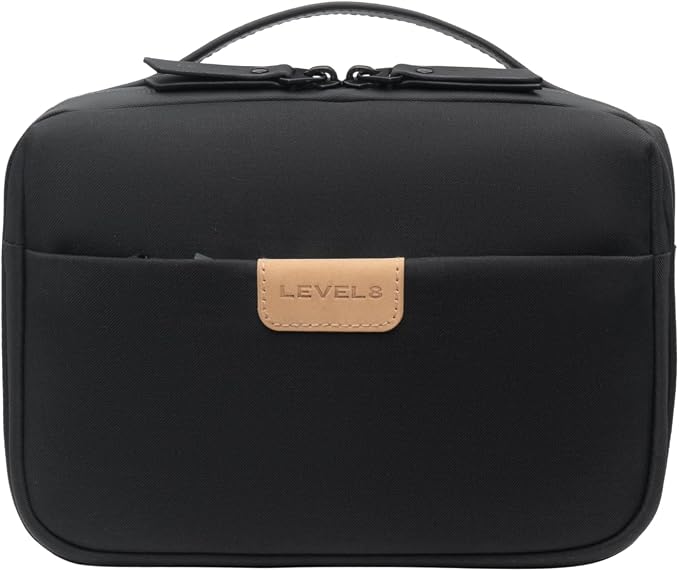 LEVEL8 Travel Toiletry Bag for Men Women, Water Repellent Shaving Bag for Toiletries Accessories, Storage Bags with Divider and Handle, Small/Black by LEVEL8