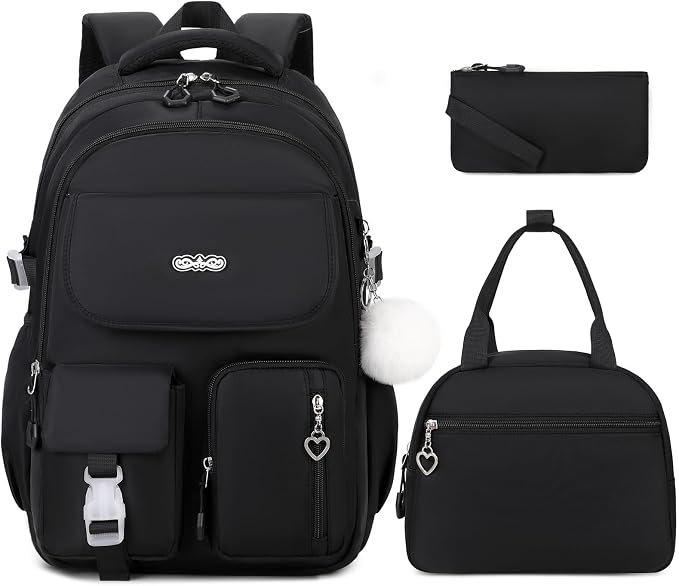 DIGOBAY Backpacks for Girls, 3PCS School Backpack with Lunch Box Pencil Pouch for Teen Girls Kids Elementary Primary Middle High College Travel School bag Bookbag Set （Black） by DIGOBAY