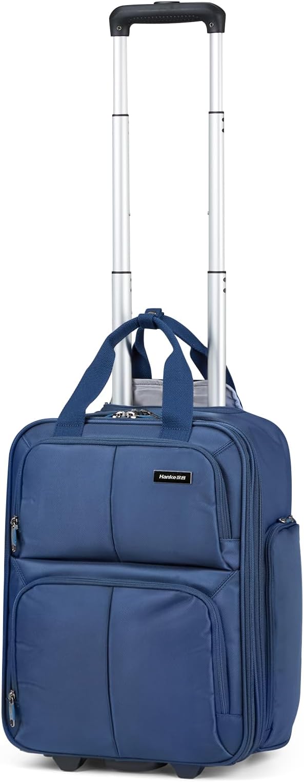 Hanke 16 Inch Underseat Carry On Luggage With Wheels, Small Rolling Suitcase Lightweight Under Seat Carry On Bag, Airline Approved Personal Item Overnight Softside Travel Luggage Bag,Blue by Hanke