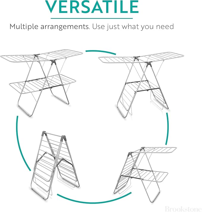 Brookstone 2 Tier Folding Rack - Indoor/Outdoor Collapsible Clothes Dryer Stand Laundry or Shoe Rack, Heavy Duty Freestanding Garment Hanger, Foldable, Clothing Drying Rack, White - Image 4