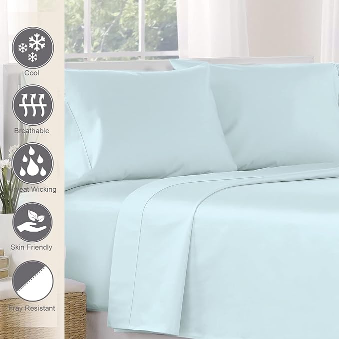 Pizuna Pure 100% Cotton Flat Sheets Only King Baby Blue (1 PC), Luxurious 400 Thread Count Long Staple Cotton Sateen with 4inch Hem (Combed King Flat Sheet Only Cotton) - Image 2