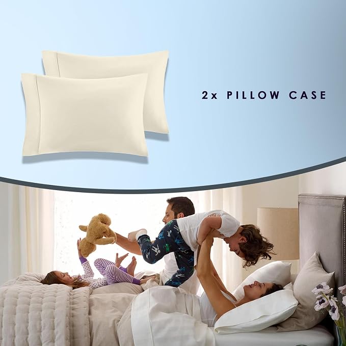 Pizuna 100% Luxury Cotton King Size Pillow Case Ivory, 1000 Thread Count 100% Long Staple Cotton Sateen Pillowcase, Pillow Covers with Stylish 4" Hem (Combed Cotton King Pillowcase Set of 2) - Image 5