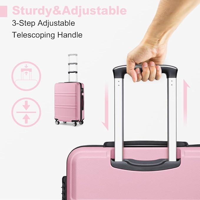 Kono 24 Inch Luggage Suitcase with Spinner Wheels TSA Lock | Lightweight PC+ABS Hardside Medium Checked Luggage Durable Rolling Suitcase Pink - Image 3