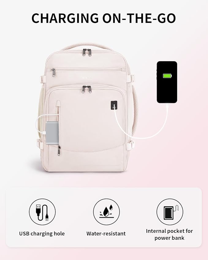 ECOHUB Travel Backpack for Women, 18x14x8 Frontier Airlines Personal Item Bag with Clear Toiletry Bag, Laptop Carry on Backpack with USB Port, Airline Approved Under Seat 14 Pockets 30L, Beige - Image 7