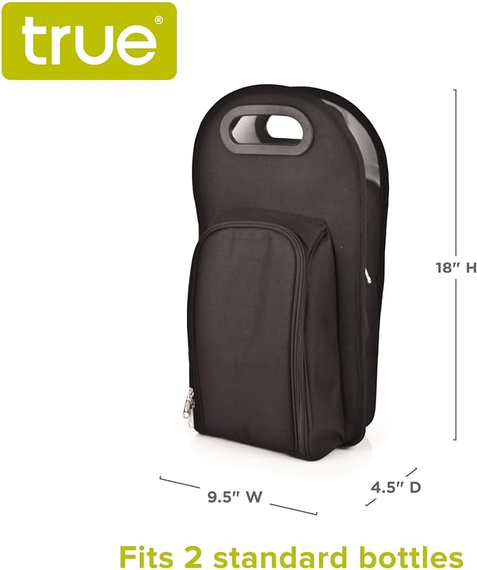 True Metro Insulated Wine Tote with Pockets, Wine Bottle Carrier and Picnic accessory set, wine glasses set of 2, Napkins, Corkscrew, and Bottle stopper, Black, Set of 1 - Image 4