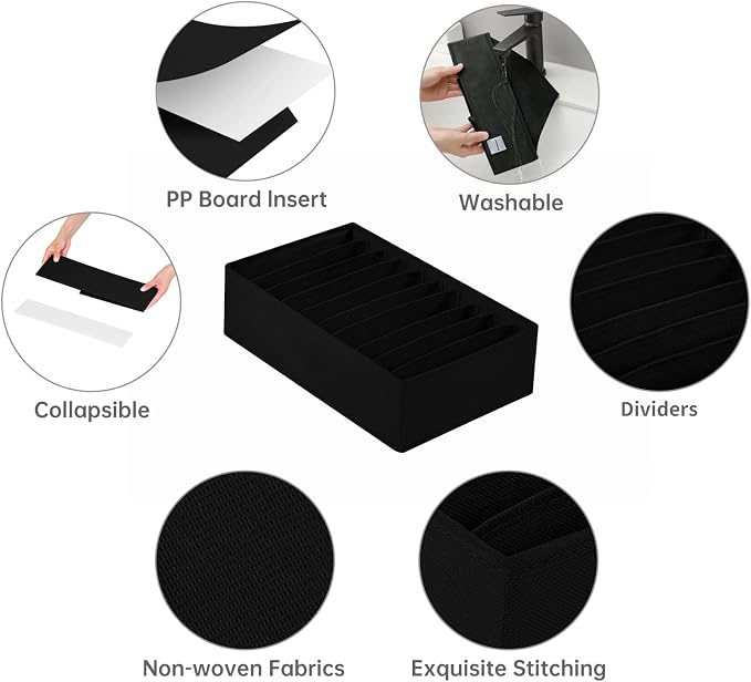 4 Packs T-shirt Drawer Organizers for Clothing,10 Grids Compartment Wardrobe Storage Box, Washable Clothes Organizer for Folded Clothes, T-shirt, Legging-Black - Image 3