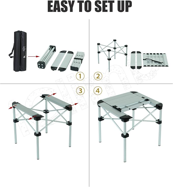 iClimb Lightweight Stable Alu. Folding Square Table Roll Up Top with Carry Bag for Camping Picnic Backyards BBQ Camp Kitchen (Silver, S) - Image 5