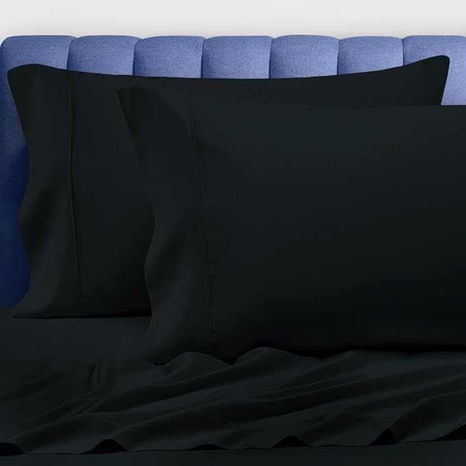 Pizuna Pure 100% Luxury Cotton King Size Pillow Case Black, 1000 Thread Count 100% Long Staple Cotton Sateen Pillowcase, Pillow Covers with Stylish 4" Hem (Combed Cotton King Pillowcase) by Pizuna