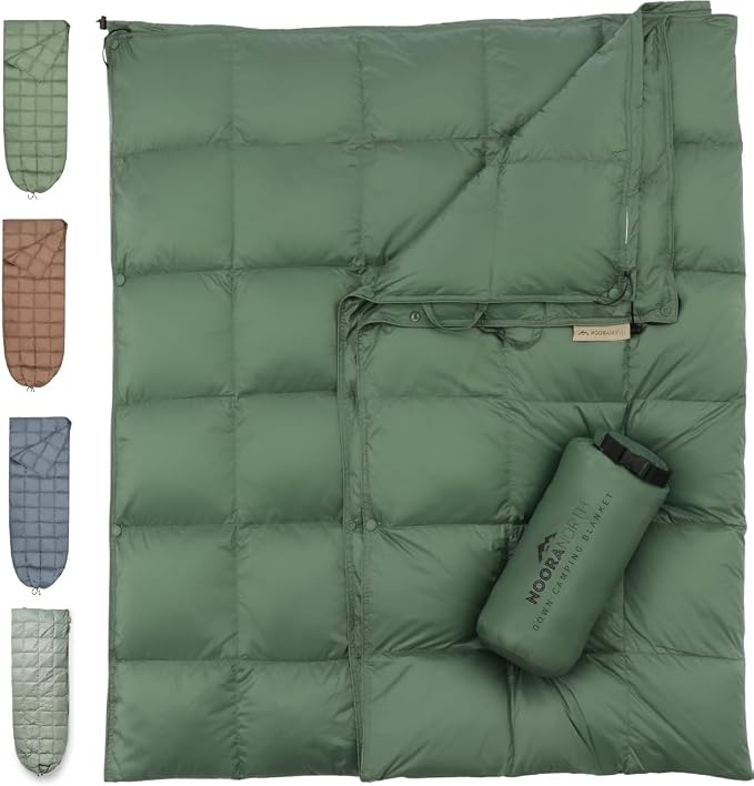 Down Camping Blanket with Footbox – Lightweight, Packable, Water Resistant Backpacking Quilt & Warm Puffy Compact Outdoor Throw – 52x77 with Stuff Sack for Stadium, Hiking & Travel by NooraNorth