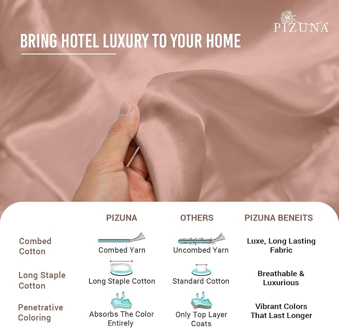 Pizuna Pure 100% Cotton Flat Sheets Only King Misty Rose (1 PC), Luxurious 400 Thread Count Long Staple Cotton Sateen with 4" Hem (Combed King Flat Sheet Only Cotton) - Image 6