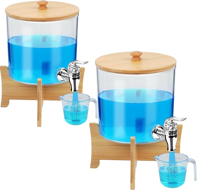 Laundry Detergent Dispenser*2 with Shelf & Bamboo Lid for Liquid Detergent, Laundry Soap Scent Booster & Fabric Softener Dispenser for Laundry Room Organization and Storage with 2 Cups & 20 Labels - Image 9
