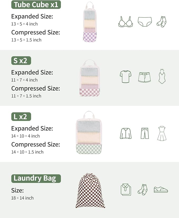 Narwey 6 Set Compression Packing Cubes for Travel Women Men, Travel Cubes for Carry On Suitcase, Durable Compression Luggage Organizer Bags - Image 4