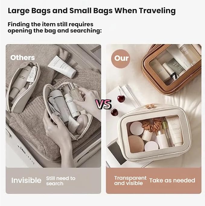 2 Complete Sets of 3-Size Makeup Bags | Premium Transparent & Waterproof Cosmetic Organizer Storage Bag | Travel Toiletry & Skincare Storage Set (White, L+M+S) - Image 2