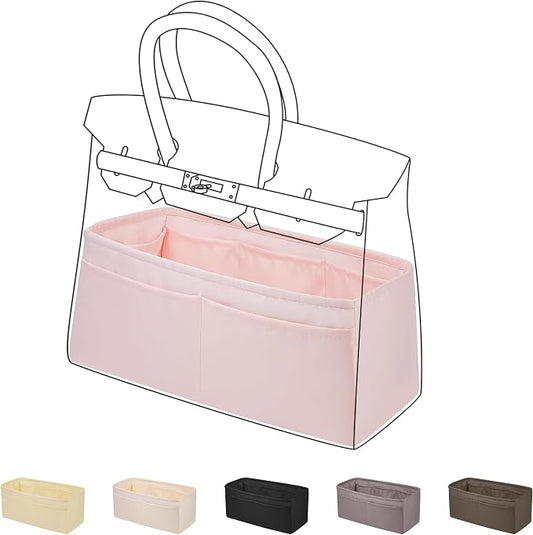 DGAZ Silk Purse Organizer Insert for Birkin Bag(Pink,BK50) | Soft and Lightweight,Perfect Fit,Multi-pocket Storage,Bag Protector,Luxury Bag Care,Handmade,for Smooth Bag Organizer by DGAZ