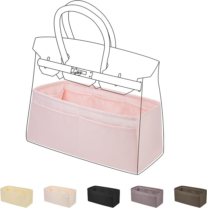 DGAZ Silk Purse Organizer Insert for Birkin Bag(Pink, BK25) | Soft and Lightweight,Perfect Fit,Multi-pocket Storage,Bag Protector,Luxury Bag Care,Handmade,for Smooth Bag Organizer by DGAZ