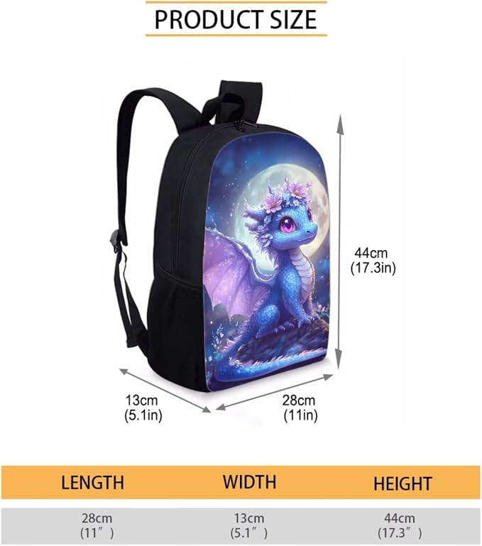 Dragon Backpack and Lunch Box Set Girl 6-8/8-10 Moon Kids Bookbags for 3rd Grade 4 in 1 Elementary School Back Pack with Lunch Bag Pencil Case Water Bottle Holder 17in Primary Schoolbag - Image 4