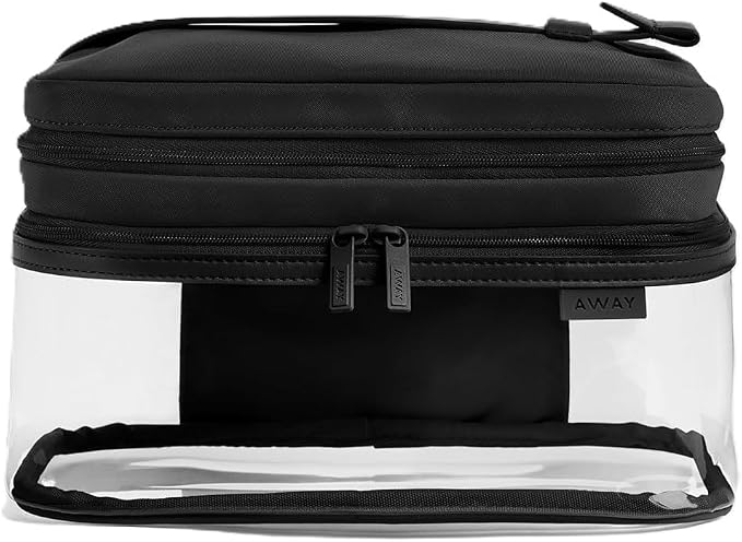 Away Clear Cosmetic Case - Water-Repellent Transparent Cosmetic Bag with 2 Compartments, Brush Holder, Interior Zip Pocket - Jet Black by Unknown