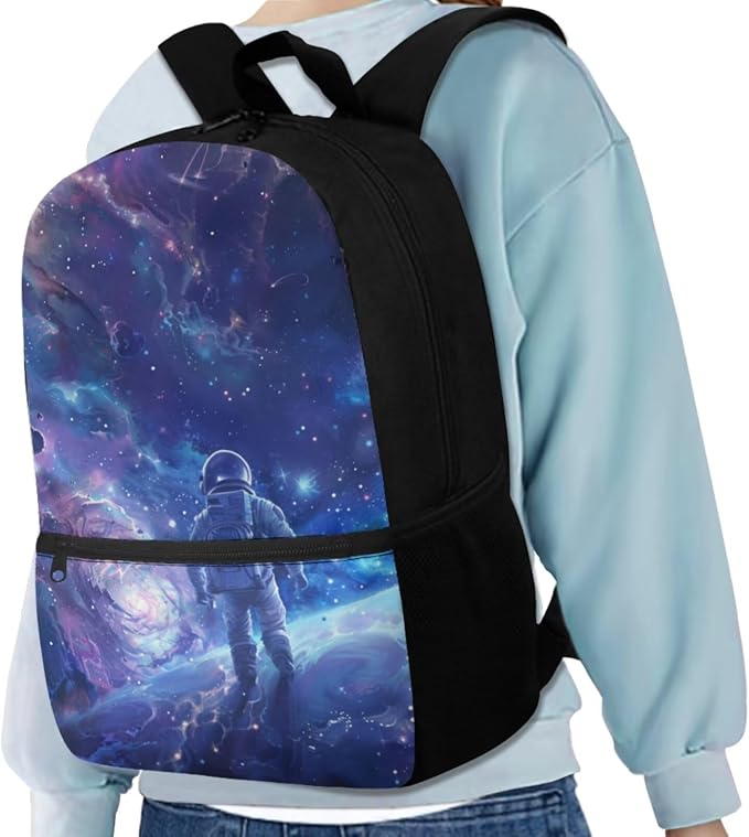 Galaxy Astronaut Backpack for Kids Boys Backpack with Lunch Box Water Bottle Carrier and Canvas Pencil Pouch 4PCS Set Bookbag with Front Pocket 17 inch School Bag with Side Pocket for Girls - Image 2