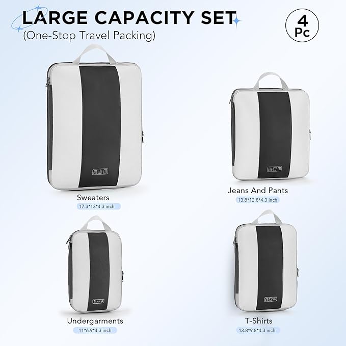 OlarHike 4 Set Compression Packing Cubes for Travel Essentials,Compressible Expandable Space Saver Bags for Organizing Clothes,Luggage Suitcase Garment Bags with Over 1000 pcs Mesh Holes(Black) - Image 2