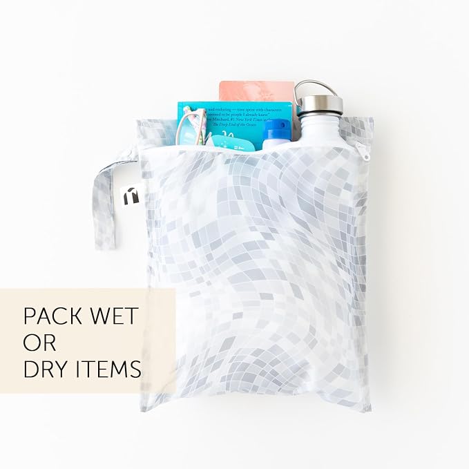 Bumkins Roamio Wet Bag and 3-Pack Clear-Sided Travel Pouches, Waterproof Organizer for Toiletries, Gym Clothes, Swim Gear, Shoes, Accessories, TSA Compliant Packing Set - Disco Ball Gray - 4 Pack - Image 4
