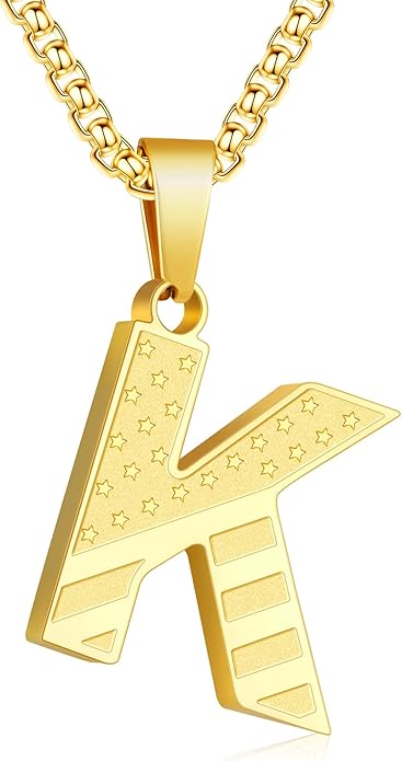 Zocomi Stocking Stuffers Christmas Gift - Initial Necklace Gifts for Men Boys, Stainless Steel American Flag Pendant Jewelry, Christmas Gifts Ideas for Kids Teen Boys