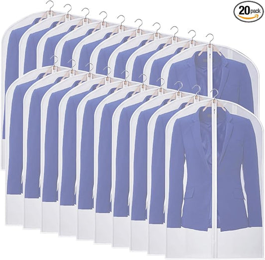 Garment Bag Suit Bags for Storage with Zipper 40 inches Clear Dust-Proof Clothes Cover Bag for Suit, Coat, Dress Closet Clothes Storage- Set of 20 [Upgraded Version] by Kntiwiwo