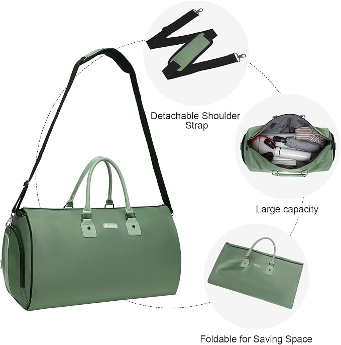 Modoker Eco-Friendly Convertible Garment Bags for Travel, Carry on Garment Duffel Bag for Women Men Weekender - 2 in 1 Hanging Suitcase Suit Travel Bags, Green - Image 5