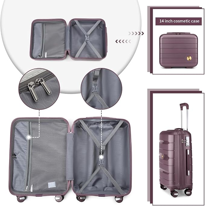 Somago Luggage Sets 4 Piece Lightweight Hardside Polypropylene Travel Suitcases with Double Spinner Wheels and TSA Lock,Elegant Purple - Image 6