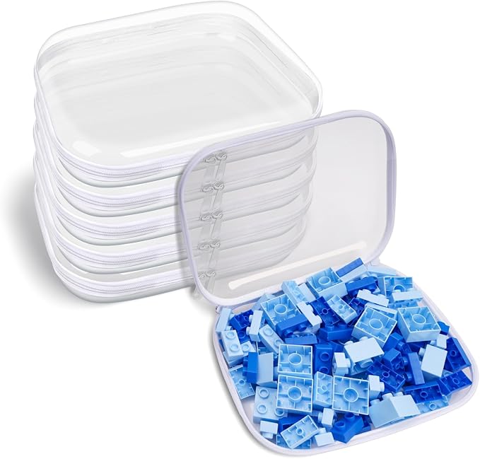 Clear Hard Plastic Zipper Case,Transparent Double Zippers Hard Pouch with 6pcs,Portable Travel Organizer Bin for Toy Storage by Unknown