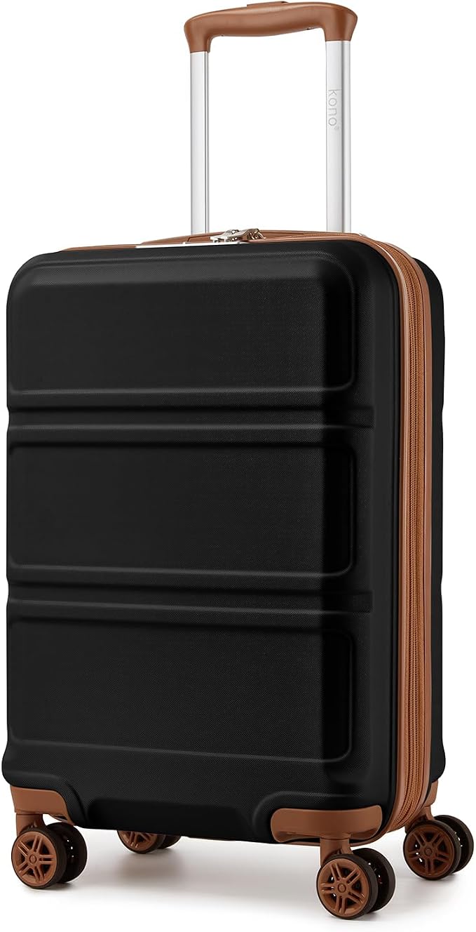 Kono Carry On Luggage 22x14x9 Airline Approved with Spinner Wheels | Lightweight PC+ABS 20 Inch Luggage with TSA Lock,Expandable Hard Shell Carry On Suitcases for Men Women,Black/Brown by Kono