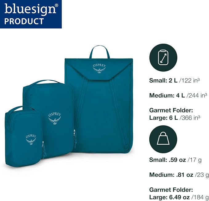 Osprey Ultralight Travel Starter Set, Includes Small & Medium Packing Cube and Garment Folder, Black - Image 2