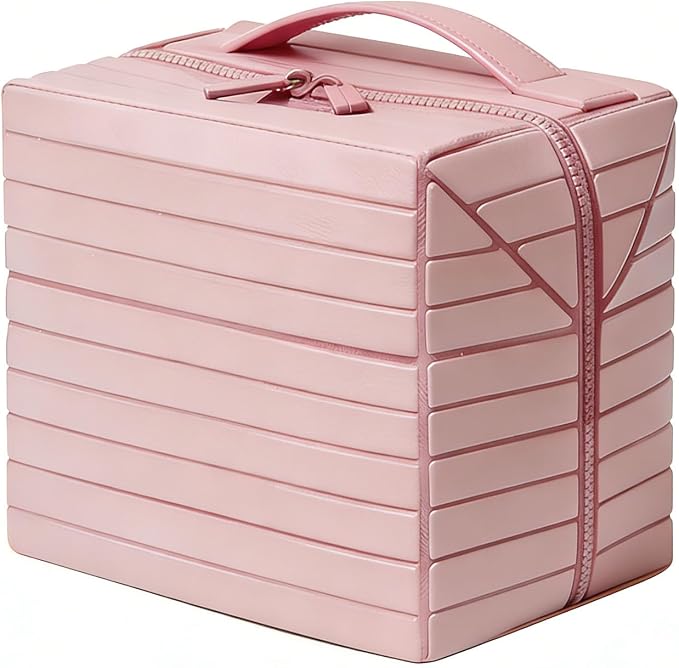 Fold-Down Traveler Makeup Organizer Accessories Bag for Women, Large Toiletry Bag with No-Spill Waterproof Compartments and Removable Dividers (pink) by Unknown