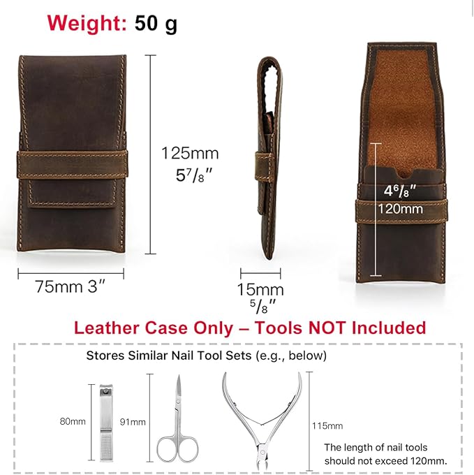CONTACTS Full Grain Leather Empty Manicure Kit Case for Men Travel Nail Clipper Pouch Small Personal Care Tools Pouch By Handmade (Case Only) - Image 3