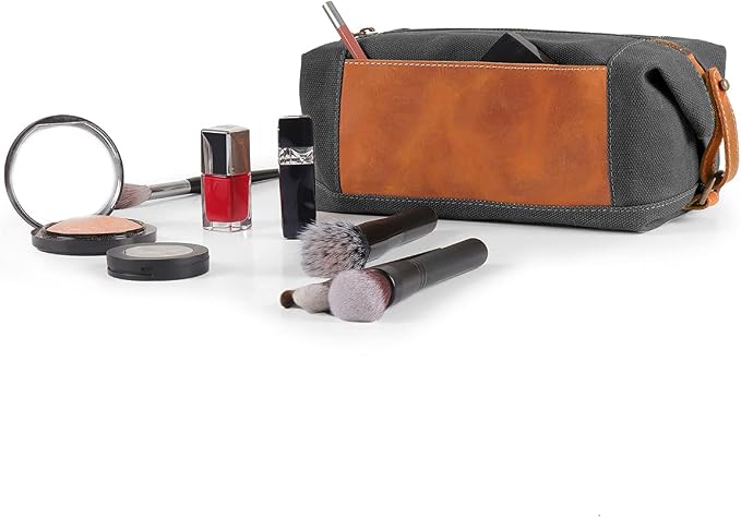 Londo Travel Toiletry Bag, Top-Grain Leather & Canvas Hanging Dopp Kit, Bathroom Case, & Makeup Organizer, Unisex - Image 6