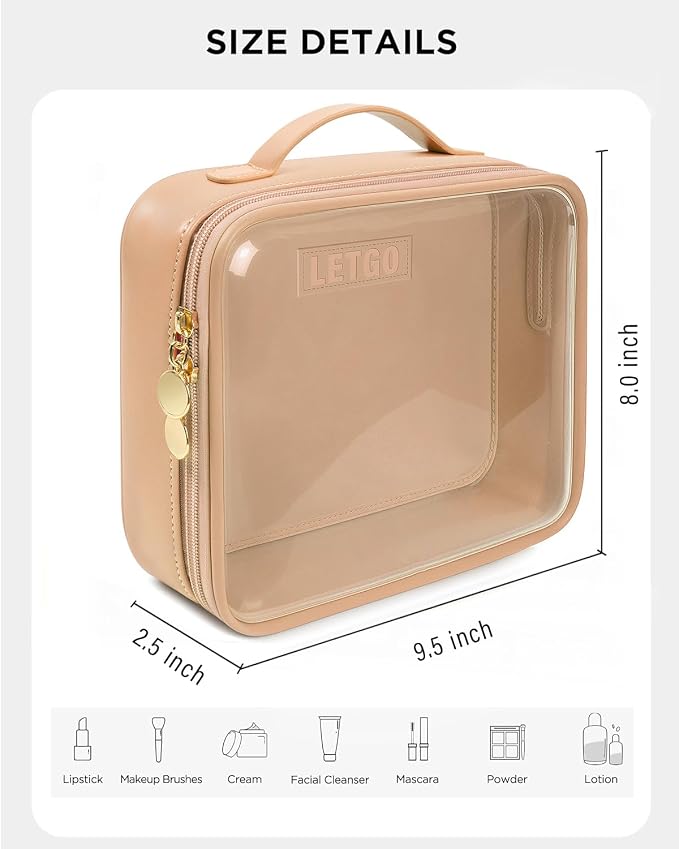LETGO Clear Makeup Bags - TSA Approved Toiletry Bag with Handle Large Opening, Clear Toiletry Bags for Traveling Travel Essentials Travel Size Toiletries Car Accessories for Women (Large Sand) - Image 2