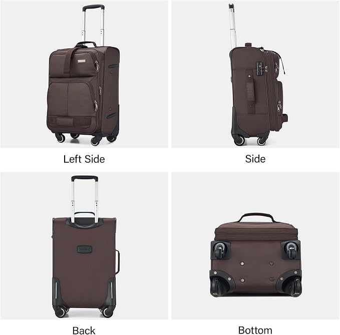Hanke 20 Inch Softside Expandable Carry On Luggage with Spinner Wheels, Rolling Suitcase Travel Luggage with TSA Approved Luggage,Coffee - Image 7