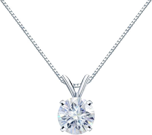 1/2 to 3 1/2 Carat Round Moissanite Solitaire Pendant Necklace in 14k Gold (H-I, cttw) 4-Prong 16 to 18 Inch Adjustable Chain Spring Ring by Diamond Wish