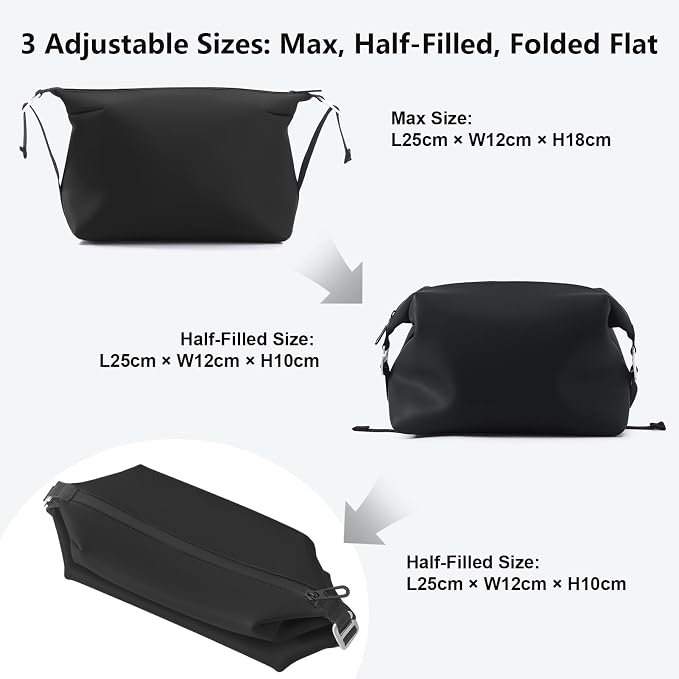 Vomgomfom 6L 13 Inch Silicone Toiletry Bag, Waterproof Leakproof Travel Cosmetic Organizer, Adjustable G-Buckle Compression Dopp Kit, Foldable Makeup Bag for Women & Men (Black, 13" 6L) - Image 4