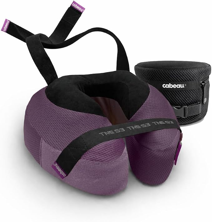 Cabeau Slim TNE-S3 Deluxe Luxury Travel Neck Pillow for Airplanes with Patented Seat Strap and Head Hold Technology (Plum) by Cabeau