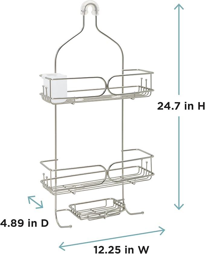 Zenna Home Shower Caddy Hanging Bathroom Organizer, Stainless Steel Shower Rack with 2 Shelves and Built in Hooks, Rustproof Over Shower Head Storage System, Stainless Steel - Image 6