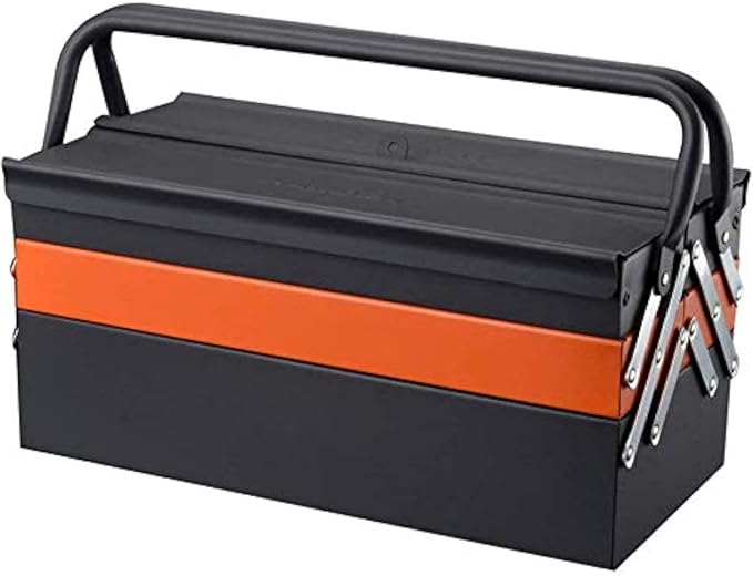 Edward Tools Portable Metal Tool Box with 3 Level Fold Out Organizer Storage - Heavy duty metal frame with smooth metal cantilever latchets - Rust/Scratch Resistant Finish - Hand Carry by Edward+Tools