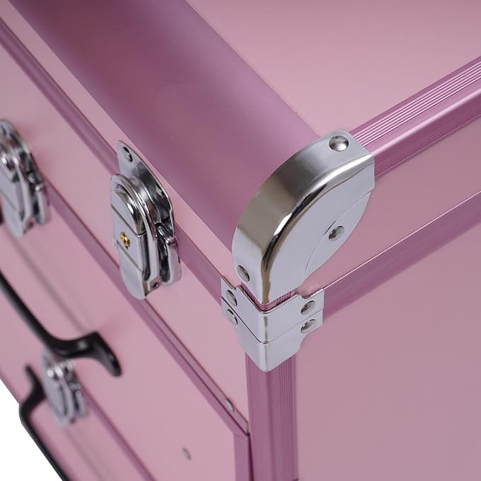 Rolling Makeup Case with Drawer Cosmetic Trolley 3 Tier Travel Cosmetic Organizer on Wheels Salon Barber Case for Makeup Artist Tattooist Nail Tech Hairstylists (Type D, Pink) - Image 7