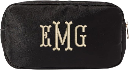 Personalized Nylon Pouch - Large Embroidered Essentials Bag for Women, Makeup, Toiletries, or Travel Organizer, Custom Monogram Gift, Carryall, Mom Bag, Tech Pouch (Black, L) by Sprinkled+With+Pink